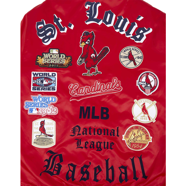 Pro Standard St. Louis Cardinals Old English Rib Satin Jacket - Men's - Red/Midnight Navy/Red - Image 6