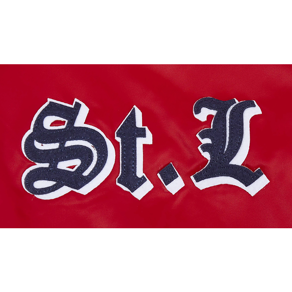 Pro Standard St. Louis Cardinals Old English Rib Satin Jacket - Men's - Red/Midnight Navy/Red - Image 8
