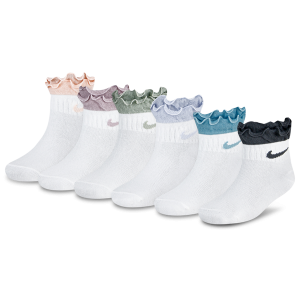 Nike Ruffle Welt Ankle 6 Pack - Girls' Preschool - Washed Coral/Pink/Multi