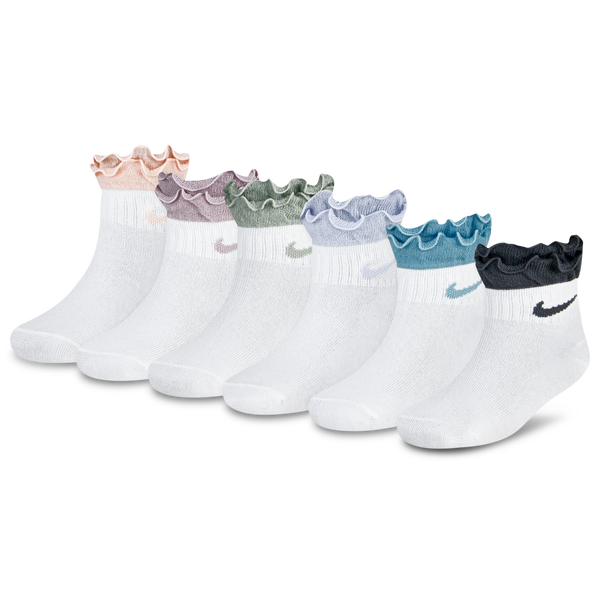 Nike Ruffle Welt Ankle 6 Pack - Girls' Preschool - Washed Coral/Pink/Multi