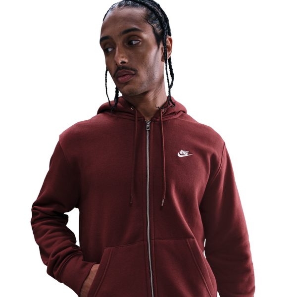 Nike Club Full-Zip Hoodie - Men's - White/Dark Team Red/Dark Team Red