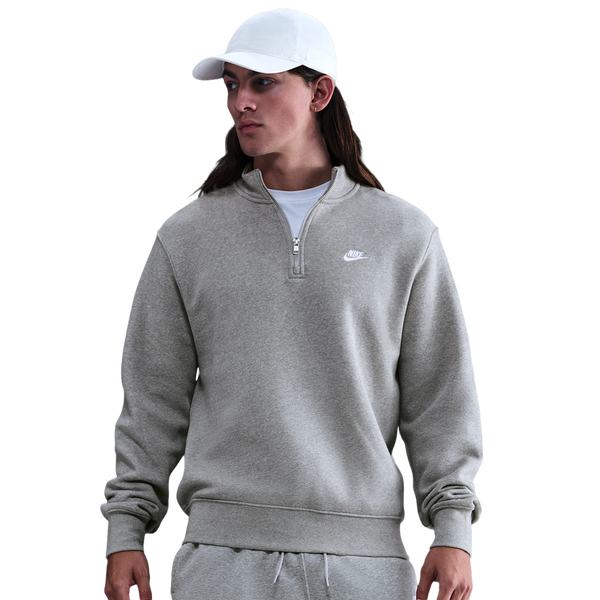 Nike Club Fleece Half-Zip - Men's - Lt Smoke Grey/Dk Grey Heather/White