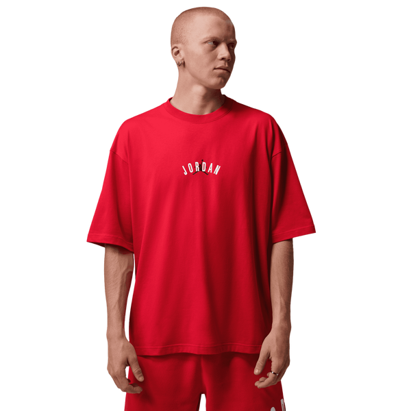 Jordan Back Stretch Oversized Short Sleeve Crew - Men's - Fire Red/White