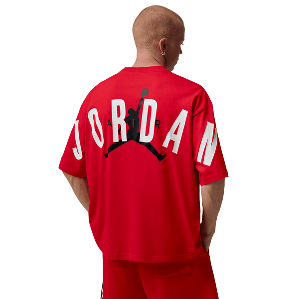 Jordan Back Stretch Oversized Short Sleeve Crew - Men's - Fire Red/White - Image 2