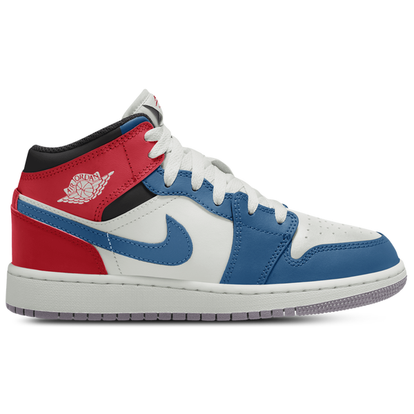 Jordan AJ 1 Mid - Boys' Grade School - True Blue/Varsity Red/Summit White