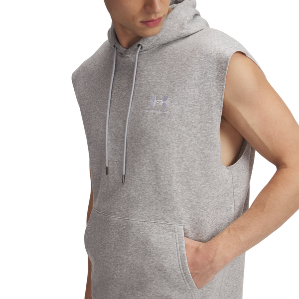 Under Armour Icon Fleece Sleeveless Hoodie - Men's - Mod Gray/White - Image 3
