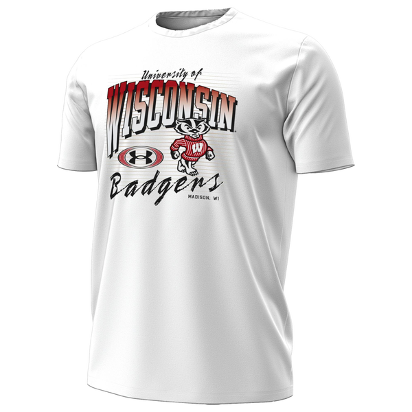 Under Armour Wisconsin Arch Logo Performance SS T-Shirt - Men's - White