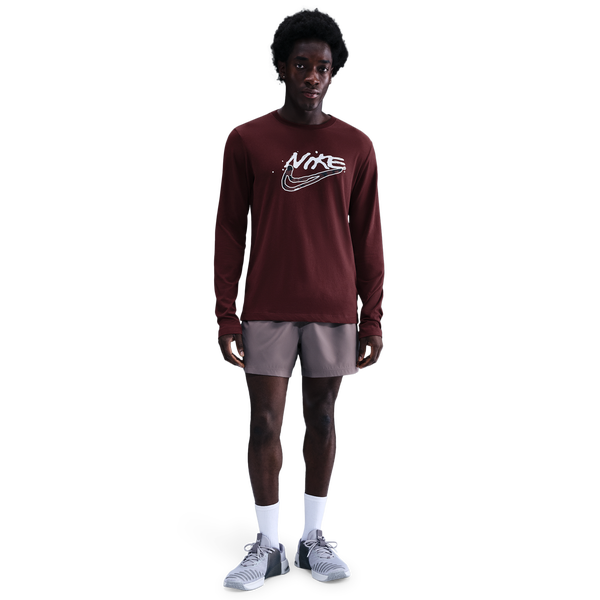 Nike Dri-FIT Long Sleeve Print Pack T-Shirt - Men's - Dark Team Red - Image 3