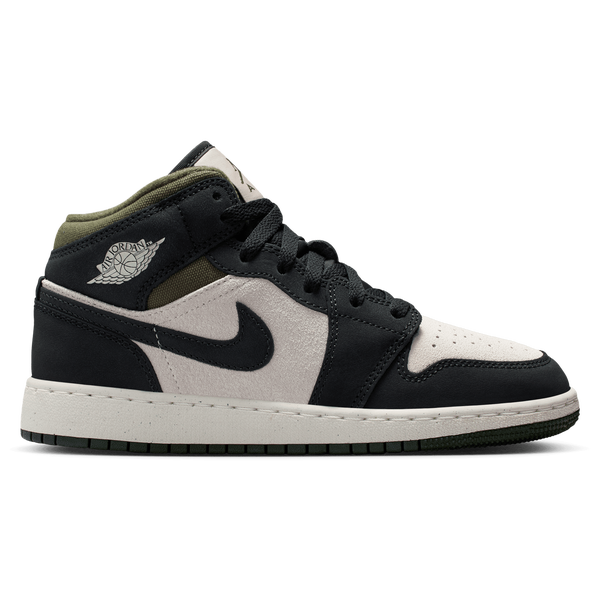 Jordan Air Jordan 1 Mid SE - Boys' Grade School - Off Noir/Light Orewood/Medium Olive