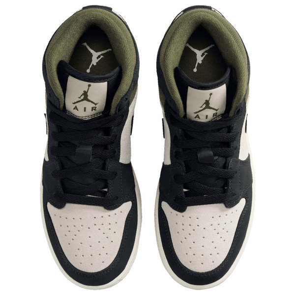 Jordan Air Jordan 1 Mid SE - Boys' Grade School - Off Noir/Light Orewood/Medium Olive - Image 4