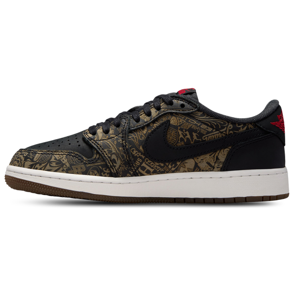 Jordan Retro 1 Low OG - Boys' Grade School - Black/Red/White - Image 2