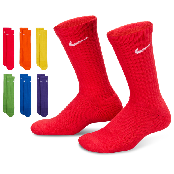 Nike 6 Pack Cushioned Crew Socks - Boys' Grade School - University Red/Rush Orange